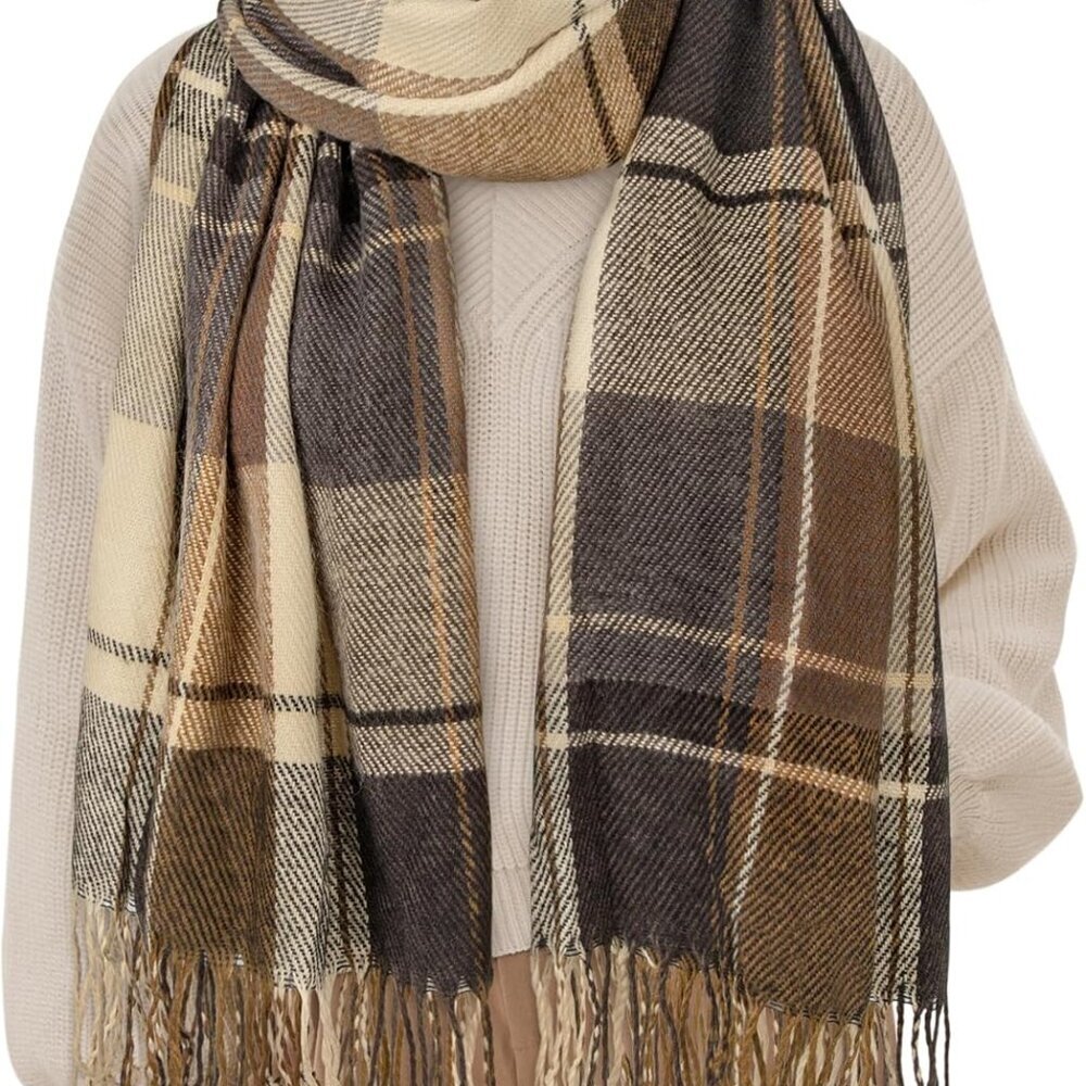 Women's Long Plaid Blanket Scarf Chunky Oversized Winter Fall Warm Big Tartan Sc